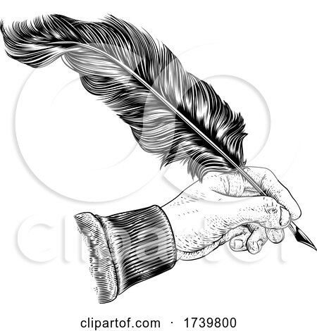 Quill Feather Ink Pen Hand Vintage Woodcut Print by AtStockIllustration