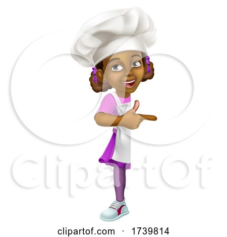 Black Girl Cartoon Child Chef Kid Sign Pointing by AtStockIllustration