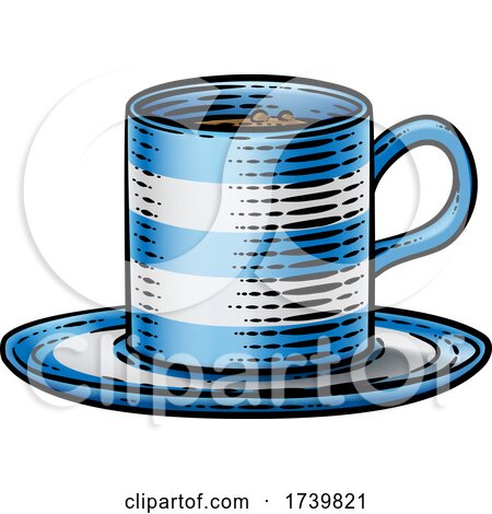 Coffee Tea Cup Hot Drink Mug Woodcut Etching by AtStockIllustration
