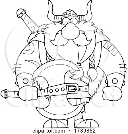 Black and White Viking Warrior Holding an Axe by Hit Toon