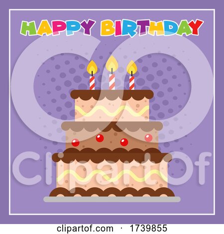 Happy Birthday Text over Cake on Purple by Hit Toon