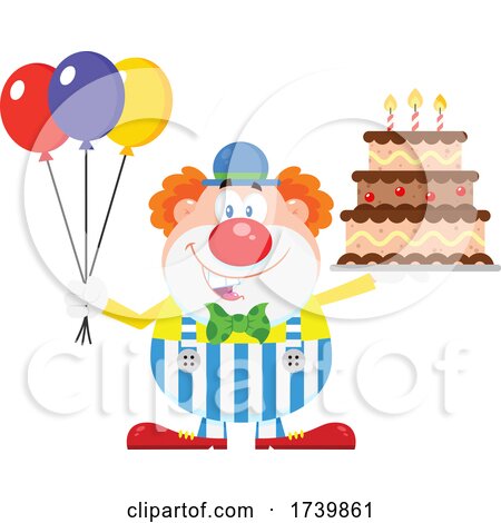 Happy Clown Holding Balloons and Birthday Cake by Hit Toon
