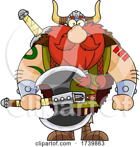 Cartoon Viking Warrior Holding an Axe by Hit Toon