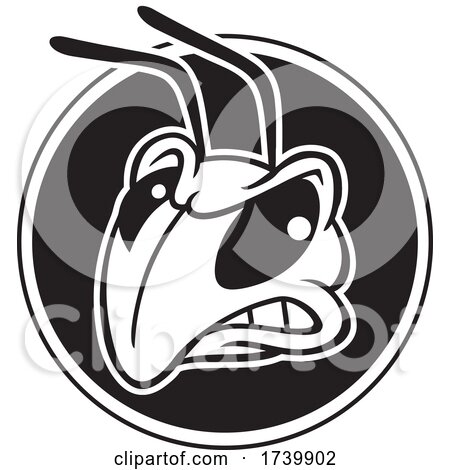 Hornet or Yellow Jacket Mascot Head Black and White by Johnny Sajem
