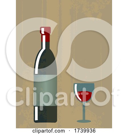 Vintage Poster of Vino Bottle and Glass with Grunge by elaineitalia