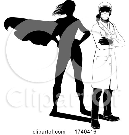 Doctor Woman PPE Mask Silhouette Super Hero Shadow by AtStockIllustration