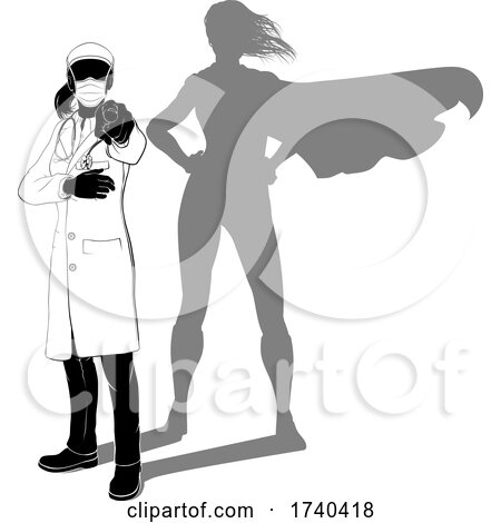 Doctor PPE Mask Silhouette Super Hero Shadow by AtStockIllustration