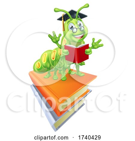 Book Worm Caterpillar Reading Cartoon by AtStockIllustration