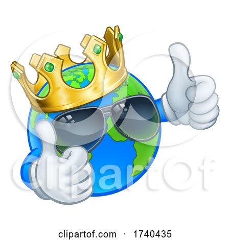 Earth Globe King Crown Shades Cartoon World Mascot by AtStockIllustration
