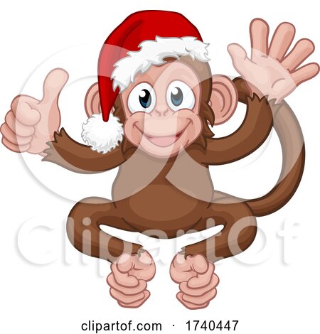 Santa Hat Christmas Monkey Cartoon Character by AtStockIllustration
