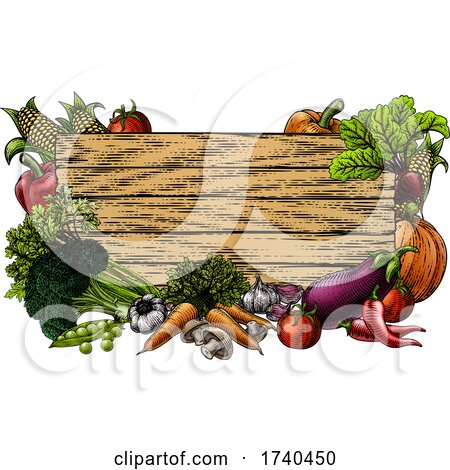Vegetable Fresh Garden Produce Border Woodcut Sign by AtStockIllustration