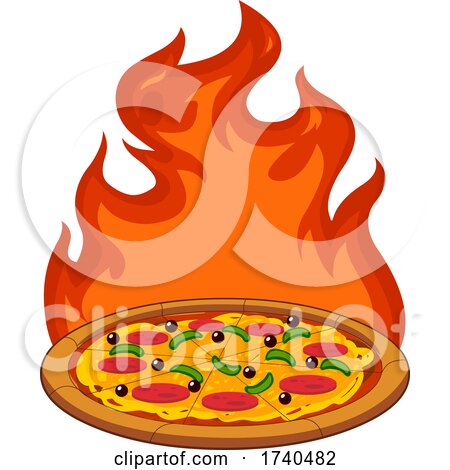 Pizza Pie with Flames by Hit Toon