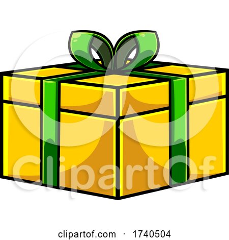 Cartoon Yellow Gift with a Green Bow by Hit Toon