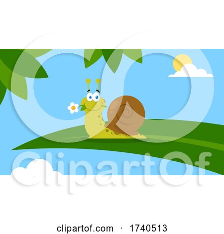 Sweet Snail with a Flower on a Leaf by Hit Toon