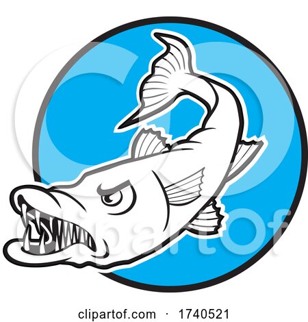Barracuda Fish Mascot over a Blue Circle by Johnny Sajem