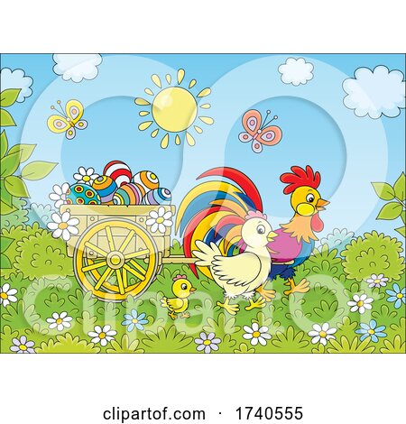 Easter Chickens with a Cart of Eggs by Alex Bannykh