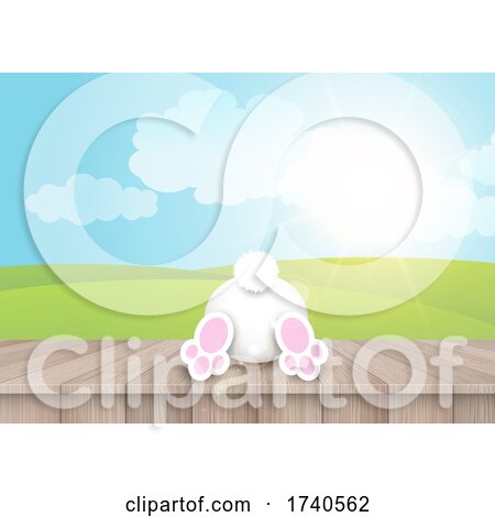 Easter Background with Cute Bunny on Wooden Table by KJ Pargeter