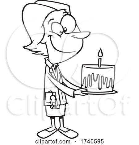 Cartoon Black and White Doctor Holding a Birthday Cake by toonaday