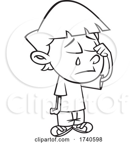 Cartoon Black and White Boy Crying by toonaday