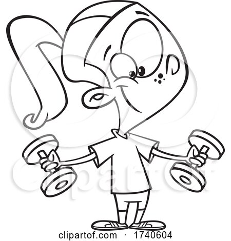 Cartoon Black and White Girl Working out with Weights by toonaday