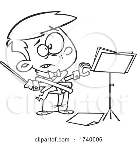 Cartoon Black and White Boy Music Conductor by toonaday