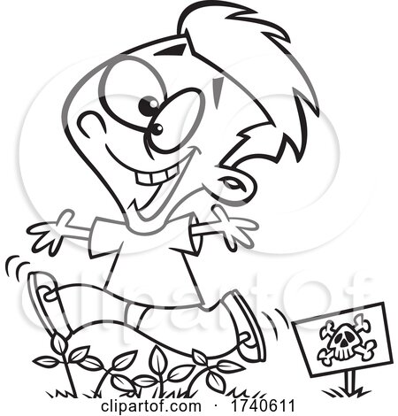 Cartoon Black and White Boy Running Through Poison Ivy by toonaday