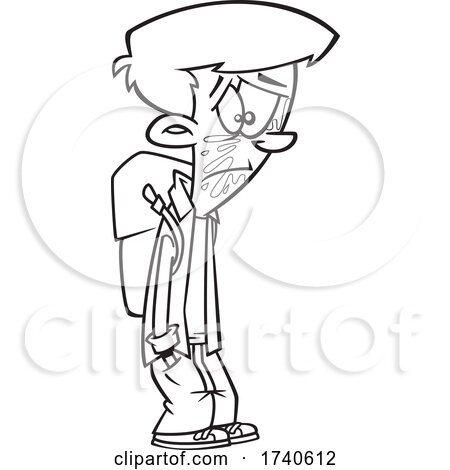 Cartoon Black and White Boy with Popped Bubble Gum on His Face by toonaday