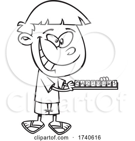 Cartoon Black and White Boy Playing Scrabble by toonaday