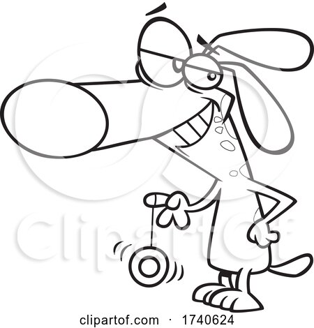 Cartoon Black and White Dog Playing with a YoYo by toonaday