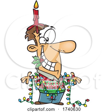 Cartoon Enthusiastic Man Decked out for Christmas by toonaday