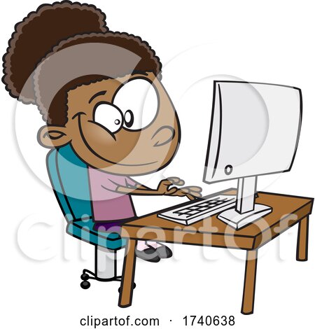 Cartoon Girl Typing on a Computer by toonaday