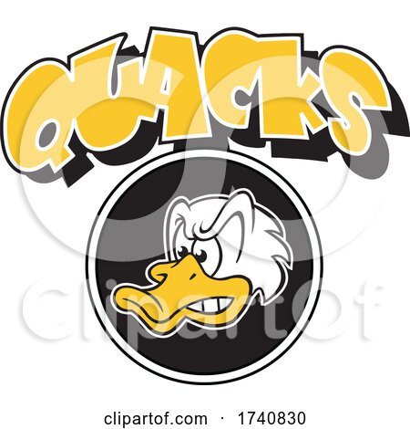 Duck School or Sports Team Masoct Head with Quacks Text by Johnny Sajem