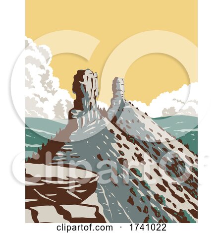 Chimney Rock National Monument in San Juan National Forest in Southwestern Colorado WPA Poster Art by patrimonio