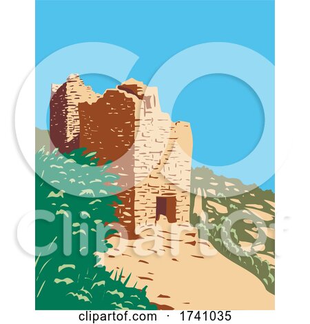 Twin Towers Part of the Square Tower Group in Hovenweep National Monument Located on Land in Colorado and Utah WPA Poster Art by patrimonio