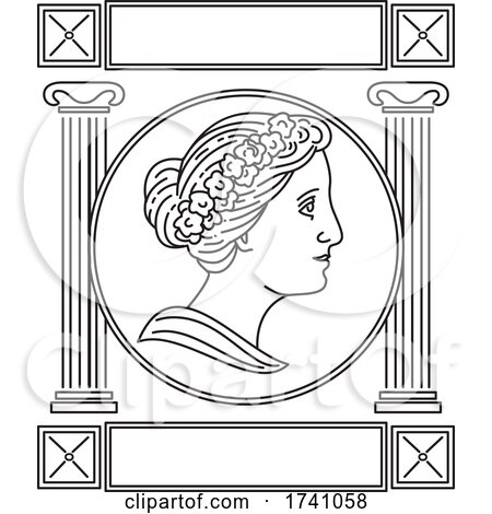 One of the Nine Greek Muse in Ancient Greek Mythology Viewed from Side with Pillar Monoline Style by patrimonio