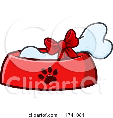 Dog Bone with a Gift Bow in a Bowl by Hit Toon