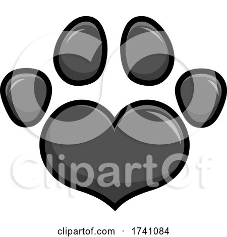 Grayscale Heart Shaped Paw Print by Hit Toon