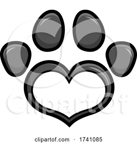 Grayscale Heart Shaped Paw Print by Hit Toon