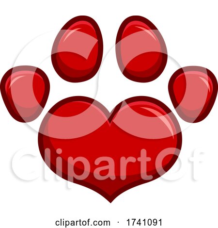 Red Heart Shaped Paw Print by Hit Toon