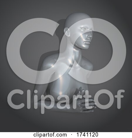 3D Abstract Modern Art Background with Silver Female Figure with Hands in Praying Position by KJ Pargeter