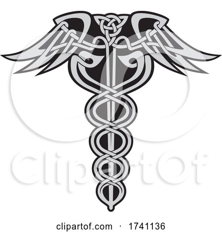 Celtic Caduceus with Two Snakes the Rod and Wings by Any Vector