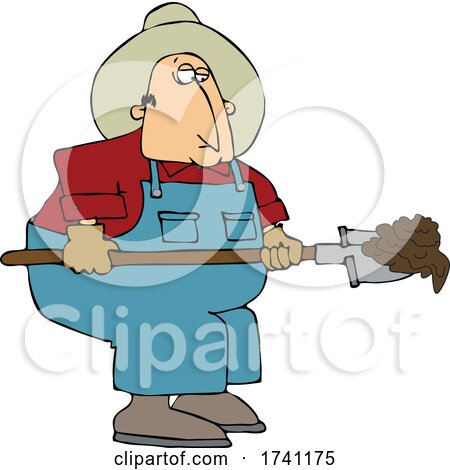 Cartoon Chubby Male Farmer Shoveling Manure by djart