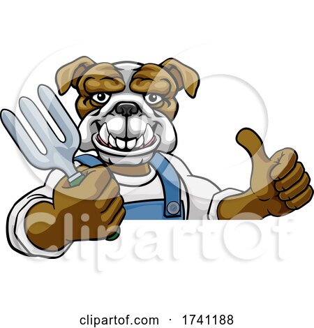 Bulldog Gardener Gardening Animal Mascot by AtStockIllustration