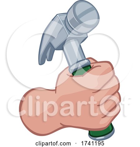 Handyman Hand Fist Holding a Hammer Cartoon by AtStockIllustration