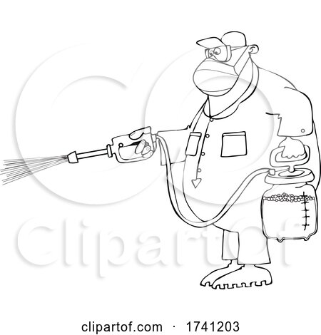 Cartoon Guy Spraying Chemicals and Wearing a Mask by djart