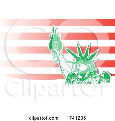 Statue of Liberty with Marijuana or Hemp Leaves over Stripes by Domenico Condello