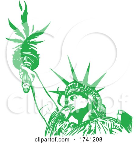 Statue of Liberty with Hemp Leaf with Joint. Illustration Vector by Domenico Condello