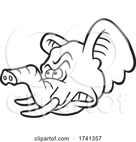 Tough Elephant Mascot Head in Black and White by Johnny Sajem