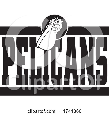 Pelican Mascot Head over Text in Black and White by Johnny Sajem