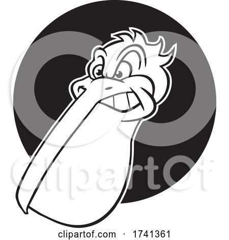 Tough Pelican Mascot over a Circle in Black and White by Johnny Sajem